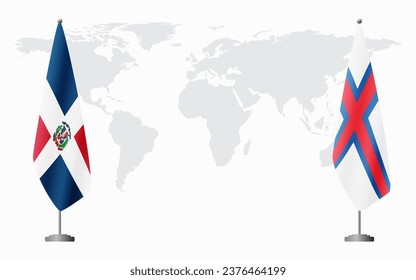 Dominican Republic and Faroe Islands flags for official meeting against background of world map.