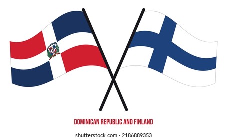 Dominican Republic and Finland Flags Crossed And Waving Flat Style. Official Proportion.