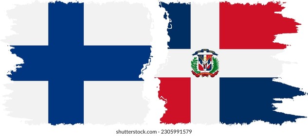 Dominican Republic and Finland grunge flags connection, vector