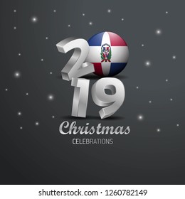 Dominican Republic Flag 2019 Merry Christmas Typography. New Year Abstract Celebration background