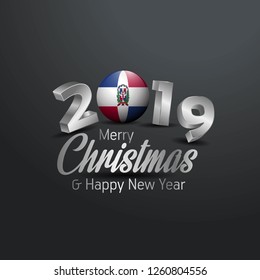 Dominican Republic Flag 2019 Merry Christmas Typography. New Year Abstract Celebration background