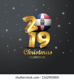 Dominican Republic Flag 2019 Merry Christmas Typography. New Year Abstract Celebration background