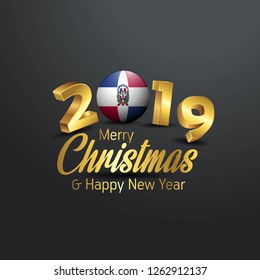 Dominican Republic Flag 2019 Merry Christmas Typography. New Year Abstract Celebration background