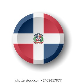 Dominican Republic flag - 3D circle button with dropped shadow. Vector icon.