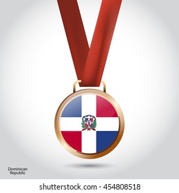 Dominican Republic Flag in Bronze Medal. Olympic Game Bronze Medal. Vector Illustration