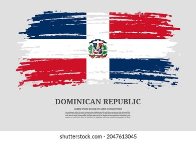 Dominican Republic flag with brush stroke effect and information text poster, vector background