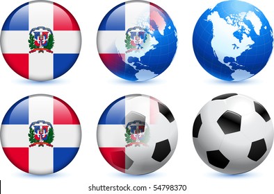 Flag-Button der Dominikanischen Republik mit Originalillustration für globale Fußballereignisse