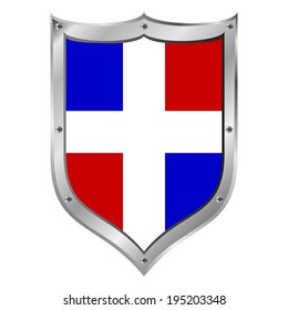 Dominican Republic flag button on a white background. Vector illustration.