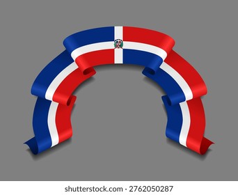 Dominican Republic flag circular wavy ribbon, symbolizing national pride, ideal for patriotic badges, certificates, or cultural design themes. Vector illustration.