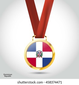 Dominican Republic Flag in gold Medal. Vector Illustration. RIO Olympic Game gold Medal. Vector Illustration