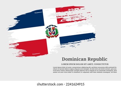 Dominican Republic flag grunge brush and text poster, vector