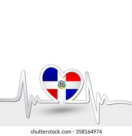 Dominican Republic flag heart and heartbeat line.Patriotic vector background.