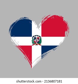 Dominican Republic flag heart-shaped grunge background. Vector illustration.