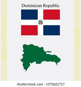 Dominican republic flag and map, abstract vector art illustration