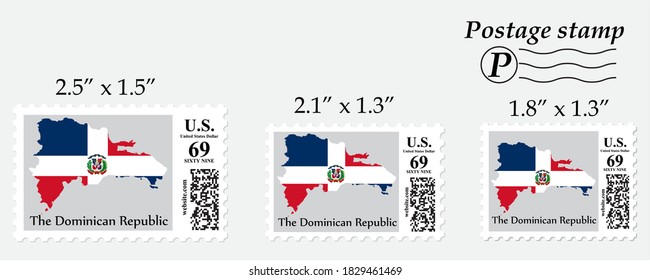 Die Flagge der Dominikanischen Republik auf der Bühne Briefmarke verschiedener Größe.