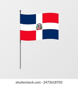 Dominican Republic flag on flagpole. Vector illustration.