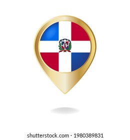 Dominican Republic flag on golden pointer map, Vector illustration eps.10