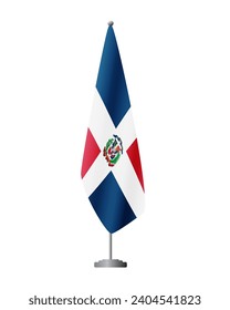 Dominican Republic flag on flag stand for official meetings, transparent background, vector