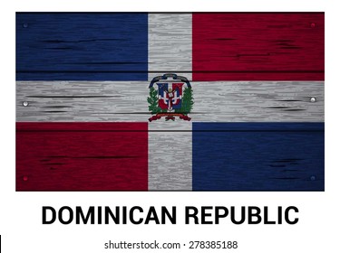 Dominican Republic flag on wood texture background - vector illustration