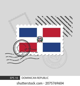 Dominican Republic flag postage stamp. Isolated vector illustration on grey post stamp background and specify is vector eps10.