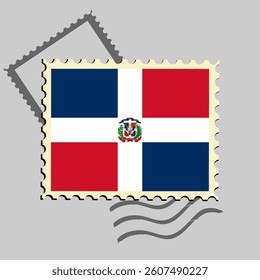 Dominican Republic flag postage stamp. Isolated vector illustration on grey post stamp background