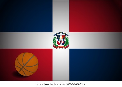 Dominican Republic flag with realistic basketball ball, vector