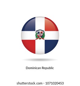 Dominican Republic flag - round glossy button. Vector Illustration.