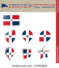 Dominican Republic Flag Set, Flag Set #121. Vector.