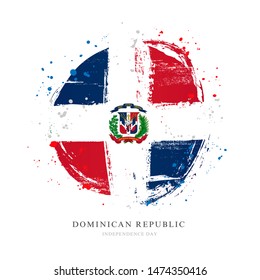 Dominican Republic flag in the shape of a big circle. Vector illustration on a white background. Brush strokes are drawn by hand. Independence Day.