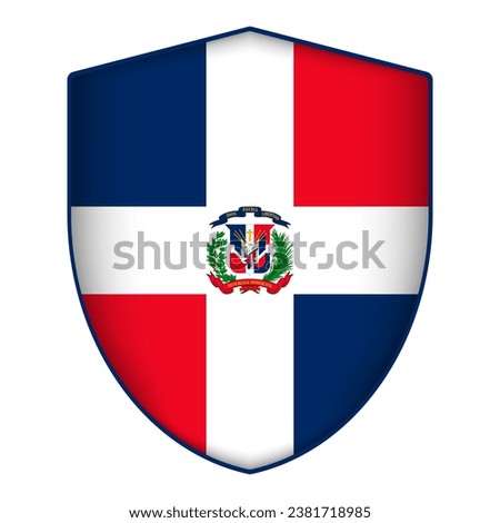 Dominican Republic flag in shield shape. Vector illustration.