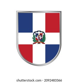 Bandera de República Dominicana con diseño vectorial de marco plateado