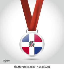 Dominican Republic Flag in silver Medal. Vector Illustration. RIO Olympic Game silver Medal. Vector Illustration