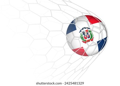 Dominican Republic flag soccer ball in net. Vector sport illustration.