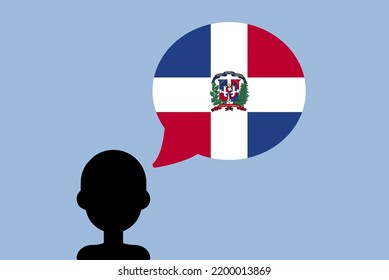 Dominican Republic flag with speech balloon, silhouette man with country flag, liberty and independence idea, Dominican Republic flag vector on talking bubble, learning Dominican language