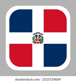 Dominican Republic flag square flat vector with rounded corners and white border, vector illustration