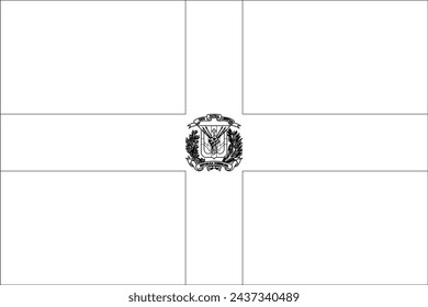 Dominican Republic flag - thin black vector outline wireframe isolated on white background. Ready for colouring.