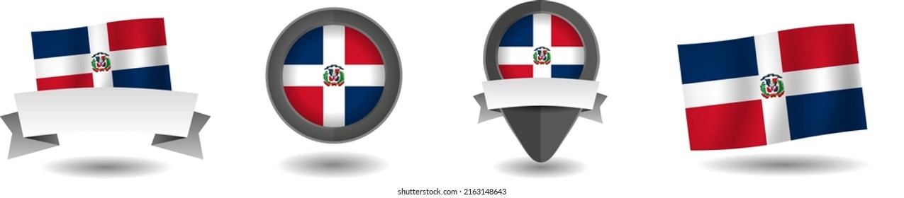 Dominican Republic flag vector collection. Pointers, flags and banners flat icon. Vector state signs illustration isolated on white background. Dominican Republic flag symbol on design element.