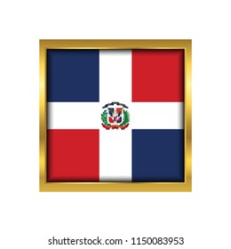 Dominican Republic Flag Vector Square Icon - Illustration, Flag of Dominican Republic. Abstract concept, icon,golden square, button. Raster illustration on white background.