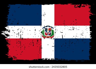 Dominican Republic flag - vector flag with stylish scratch effect and black grunge frame.