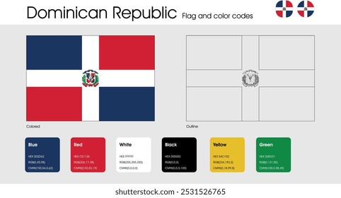 República Dominicana Versión de bandera de colores, contorno e iconos