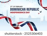 Dominican Republic Flag Waving On Skyline Background. Independence Day Concept Design Vector Illustration.