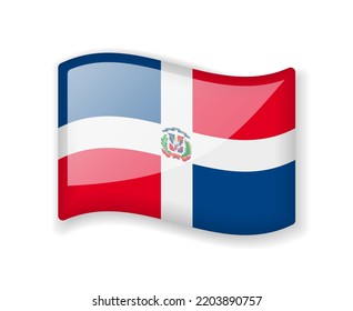 Dominican Republic flag - Wavy flag bright glossy icon isolated on white background
