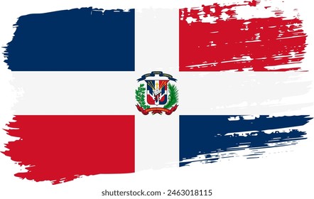 Dominican Republic flag, wide brush stroke on transparent background, vector.