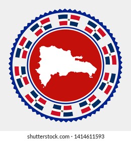 Dominican Republic flat stamp. Round logo with map and flag of Dominican Republic. Vector illustration.