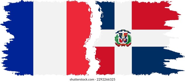 Dominican Republic and France grunge flags connection, vector