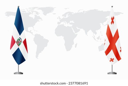 Dominican Republic and Georgia flags for official meeting against background of world map.