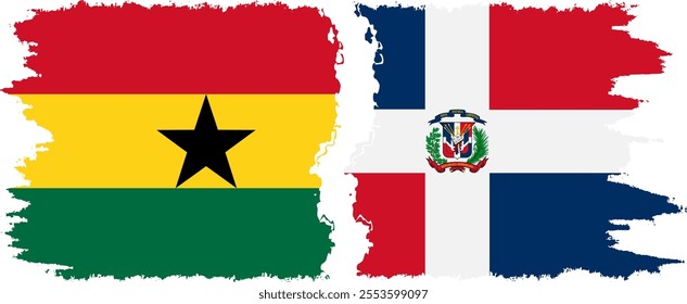 Dominican Republic and Ghana grunge flags connection, vector