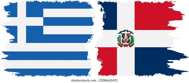 Dominican Republic and Greece grunge flags connection, vector