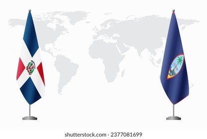 Dominican Republic and Guam flags for official meeting against background of world map.