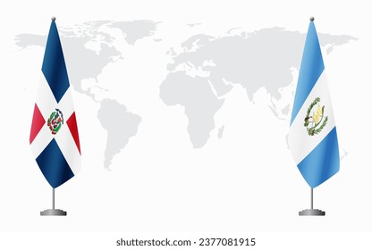 Dominican Republic and Guatemala flags for official meeting against background of world map.